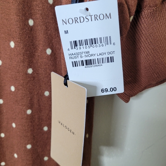 Halogen Polka Dot Sweater Puff Sleeve Twee Rust Ivory NEW - Picture 8 of 8